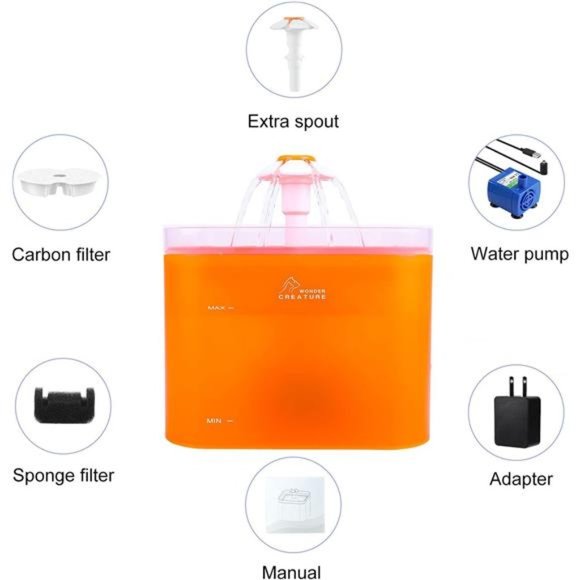 Pet Water Drinking Fountain,67oz/2L Automatic with LED Light and Filter for Cats - Picture 7 of 7